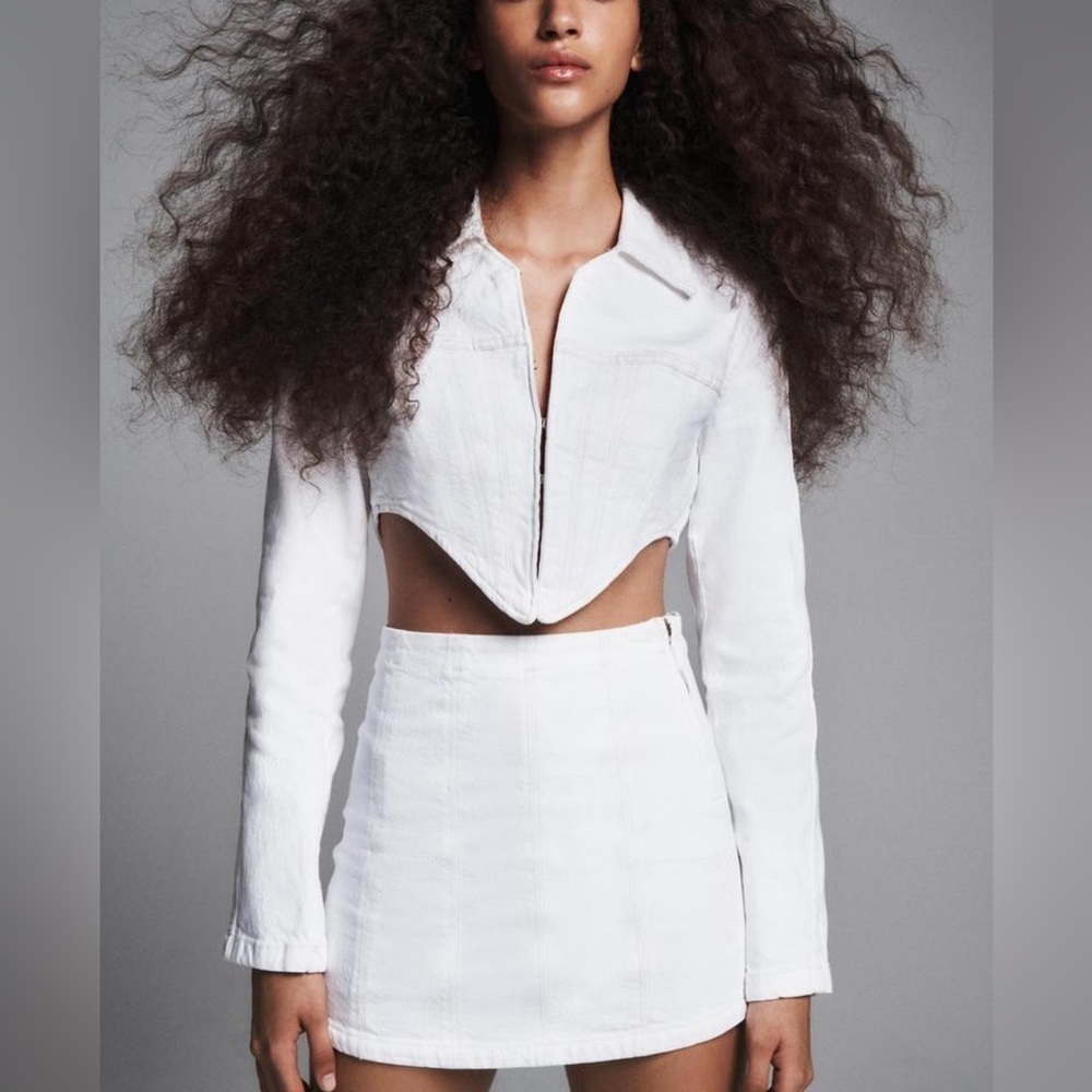 ZARA CROPPED DENIM CORSET JACKET